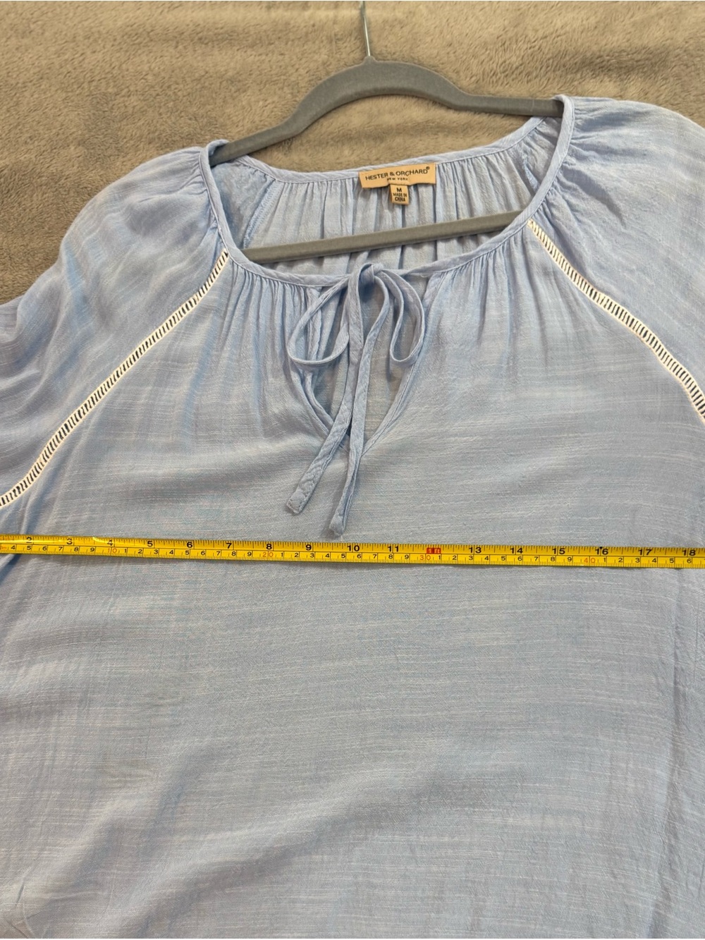 Light Blue Peasant Blouse with Crochet Sleeve Detail - Picture 6 of 9